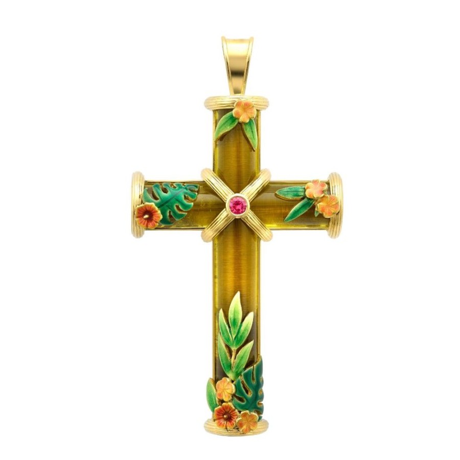 Jewellery Theo Fennell | Green Tourmaline Tropical Cross Pendant