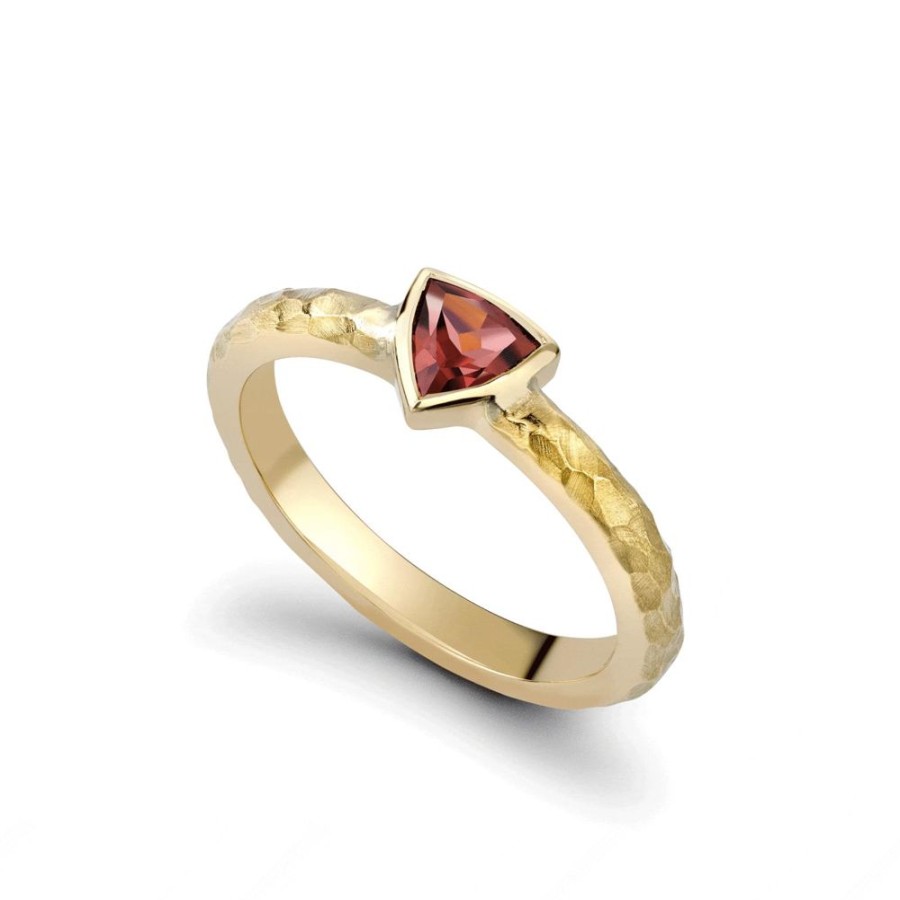 Jewellery Theo Fennell | Trilliant Cut Garnet Precious Few Ring With Hammered Band