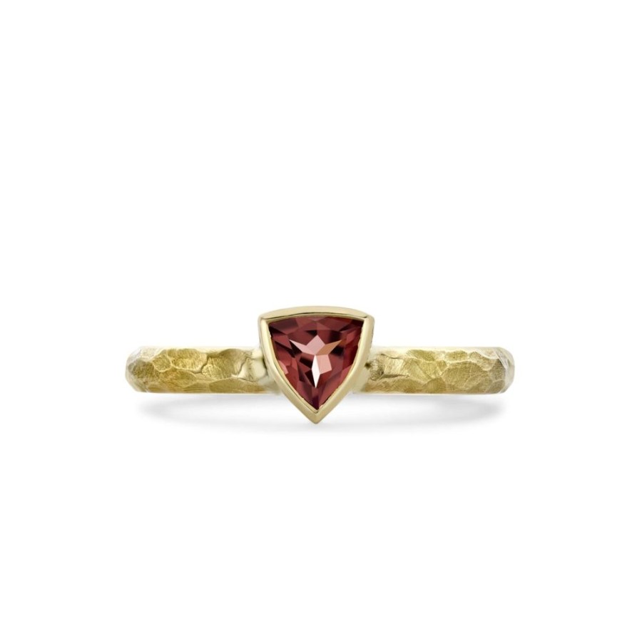 Jewellery Theo Fennell | Trilliant Cut Garnet Precious Few Ring With Hammered Band