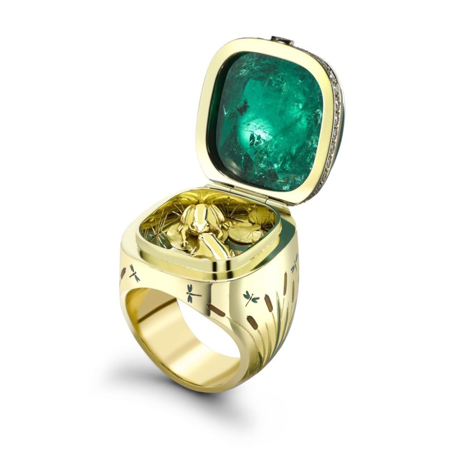 Jewellery Theo Fennell | Emerald Kissing Frogs Opening Ring