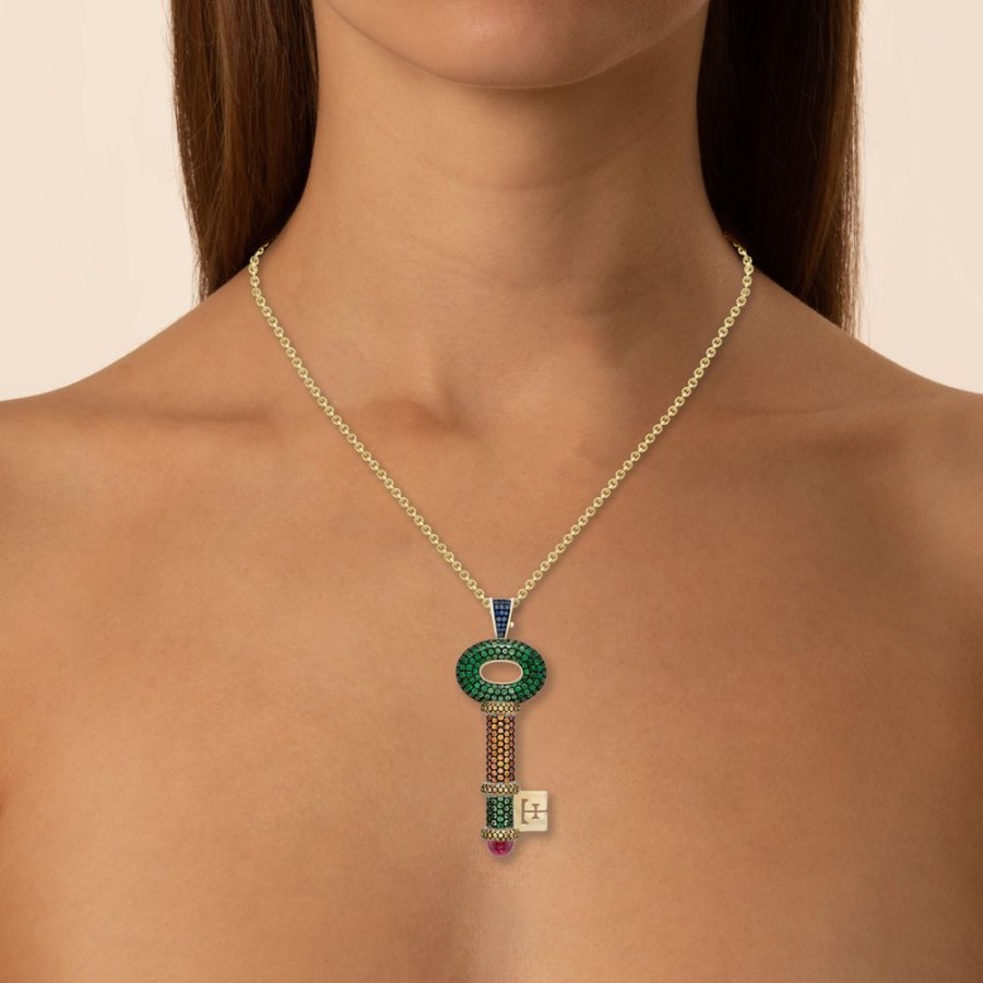 Jewellery Theo Fennell | Tsavorite And Orange Sapphire Limited Edition Jazz Key Pendant