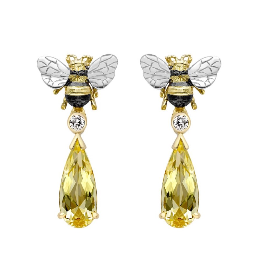 Jewellery Theo Fennell | Golden Beryl & Diamond Bee Drop Earrings