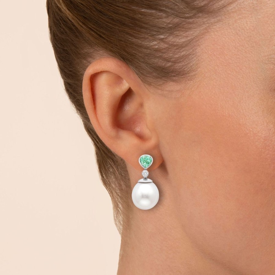 Jewellery Theo Fennell | Green Beryl And Diamond Pearl Drop Earrings