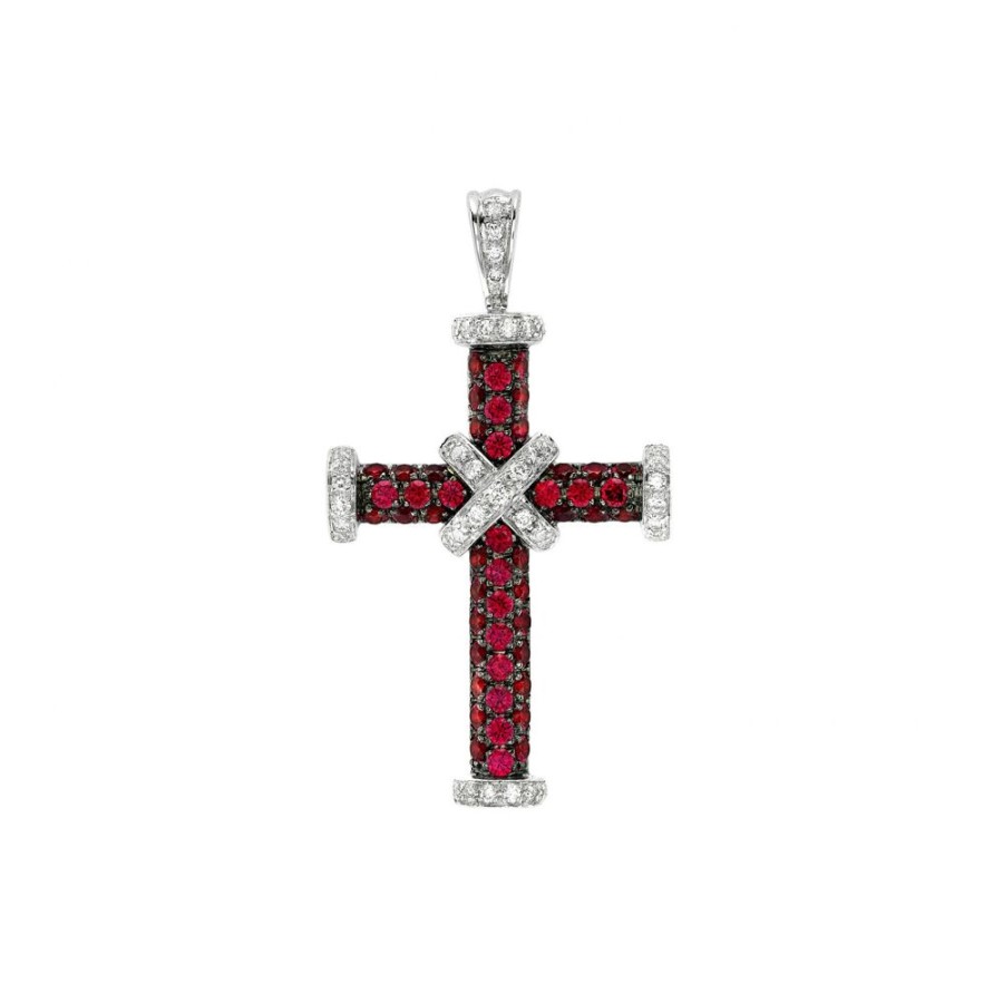 Jewellery Theo Fennell | Baby Diamond And Ruby Cross Pendant