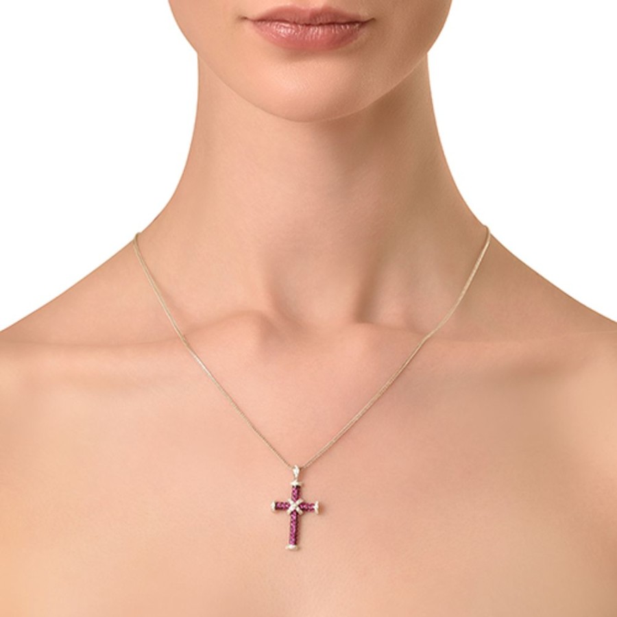 Jewellery Theo Fennell | Baby Diamond And Ruby Cross Pendant