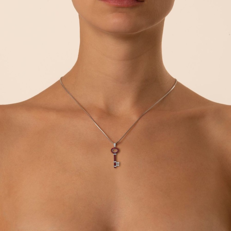 Jewellery Theo Fennell | Baby Diamond And Ruby Key Pendant