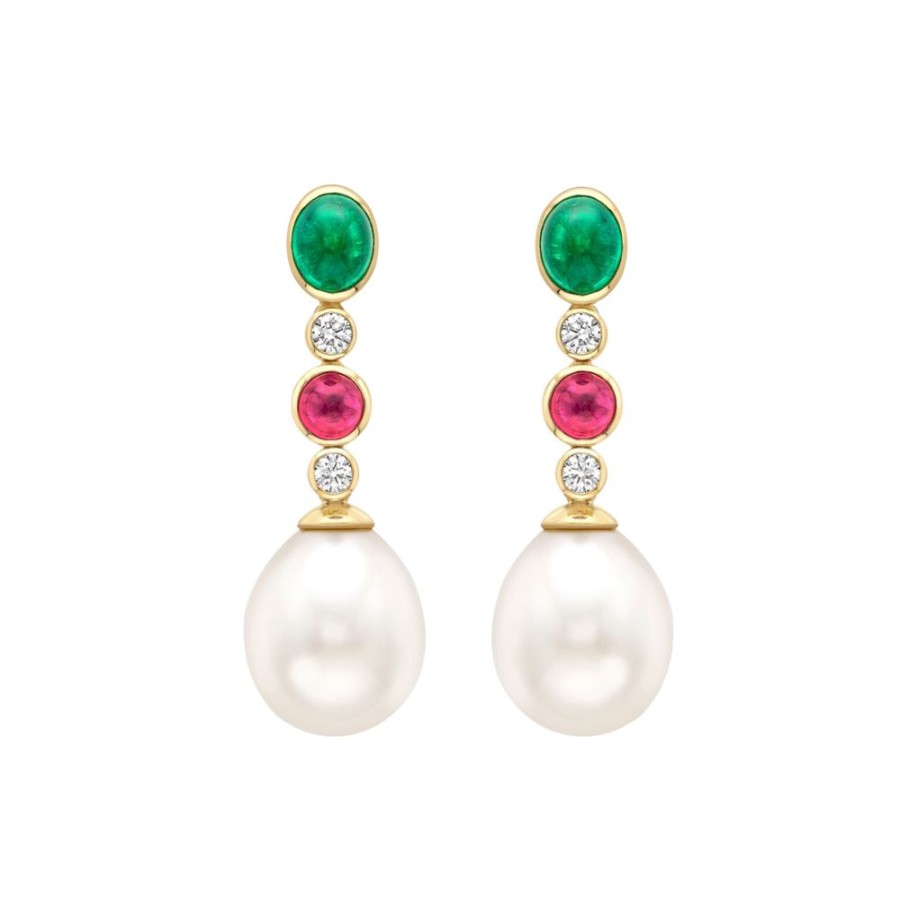 Jewellery Theo Fennell | Green Beryl, Ruby And Diamond Pearl Drop Earrings