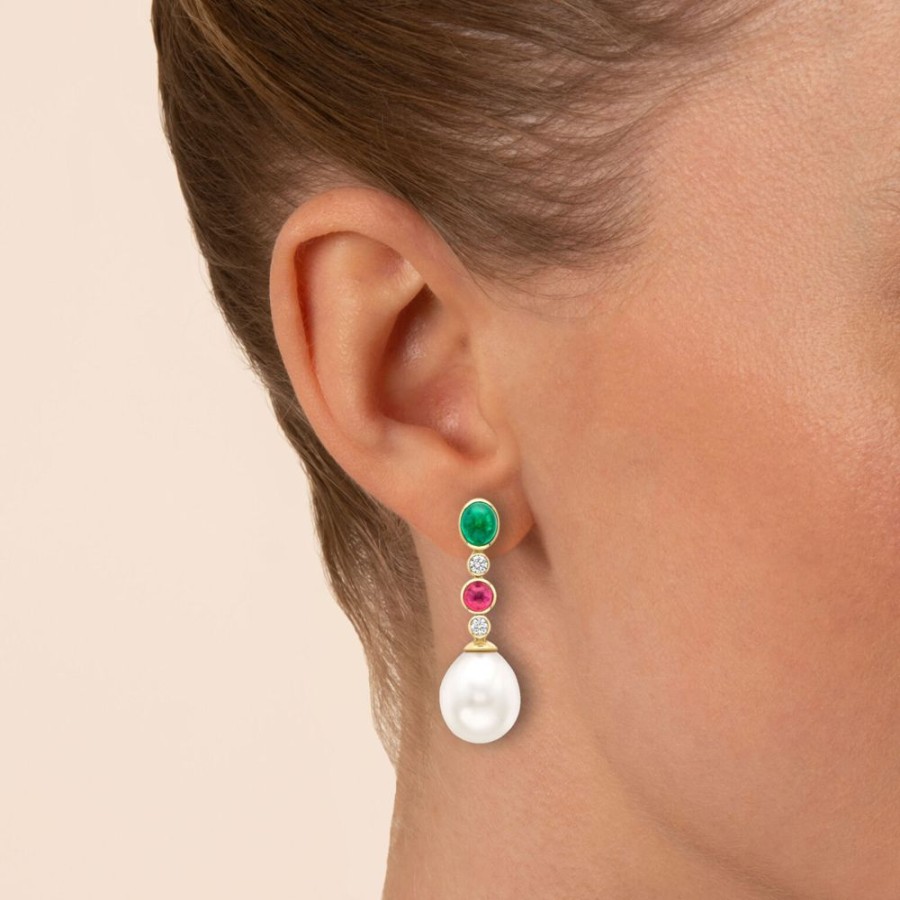 Jewellery Theo Fennell | Green Beryl, Ruby And Diamond Pearl Drop Earrings