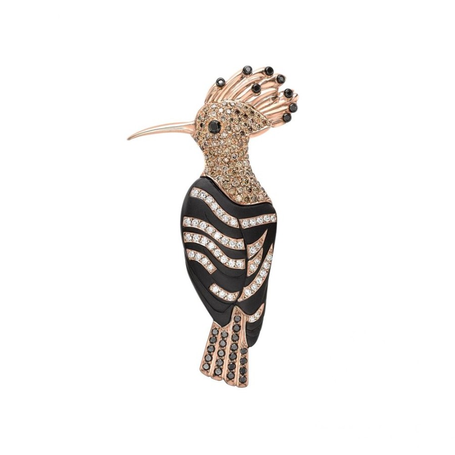 Jewellery Theo Fennell | Black, White & Cognac Diamond Hoopoe Bird Brooch