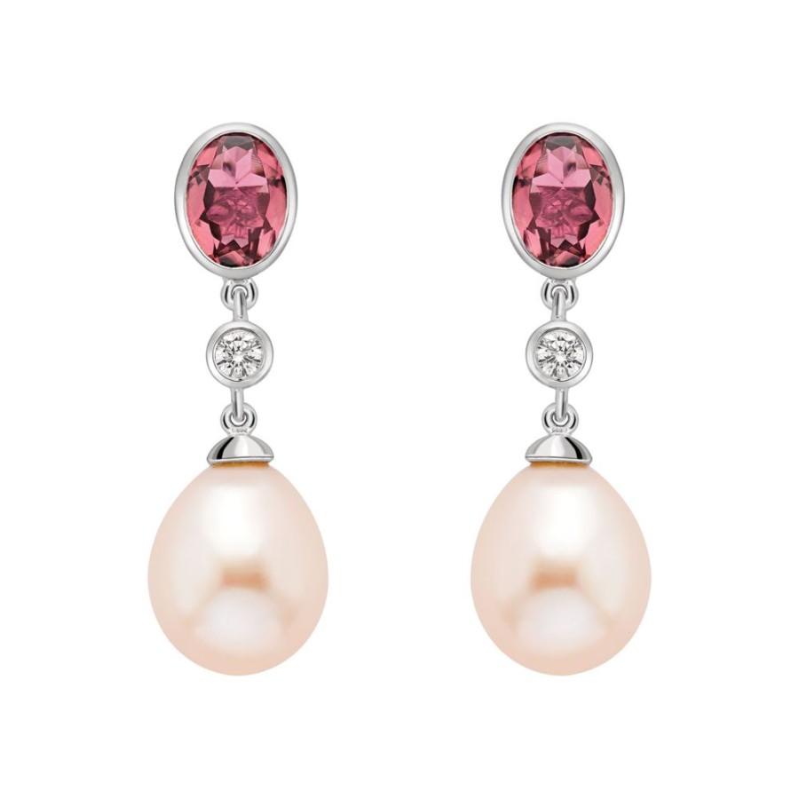 Jewellery Theo Fennell | Pink Tourmaline, Diamond And Peach Pearl Drop Earrings