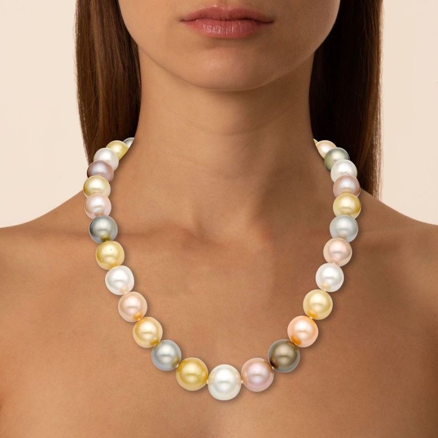 Jewellery Theo Fennell | White & Golden South Sea & Multicoloured Freshwater Pearl Row Necklace