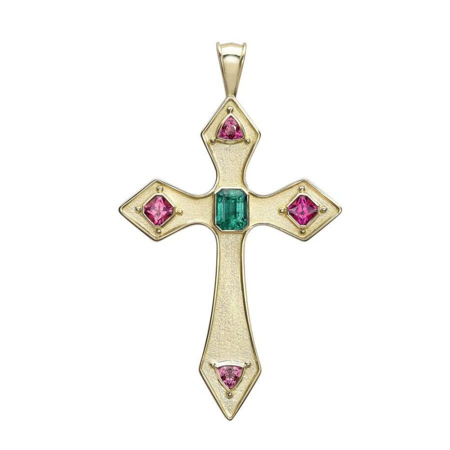 Jewellery Theo Fennell | Emerald & Pink Spinel Gothic Cross Pendant