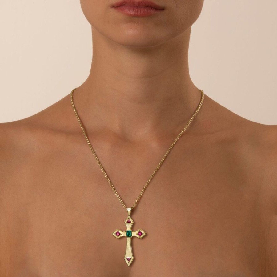 Jewellery Theo Fennell | Emerald & Pink Spinel Gothic Cross Pendant