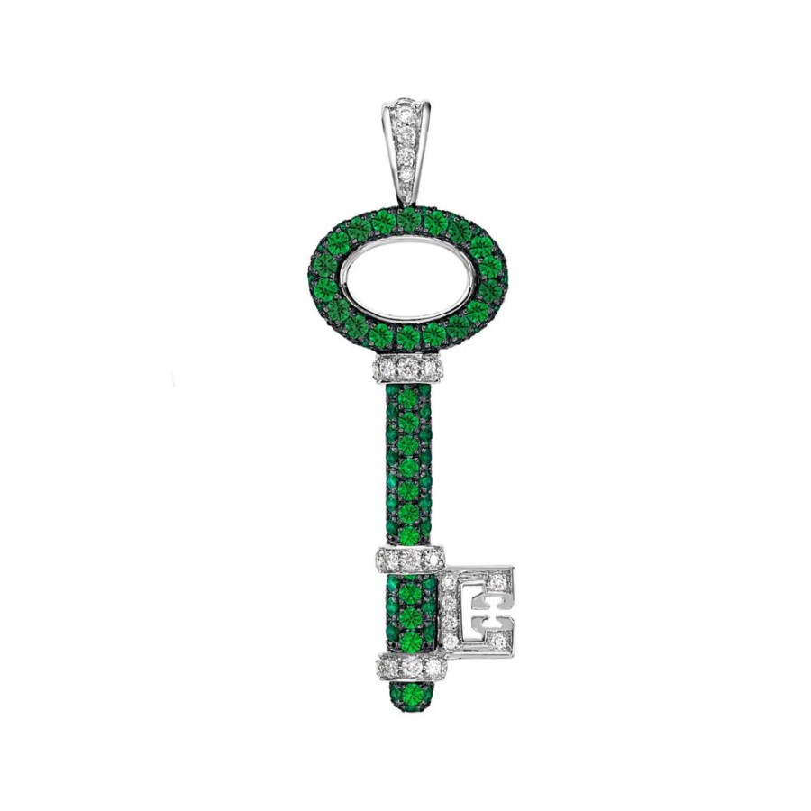 Jewellery Theo Fennell | Tsavorite Skinny Baby Key Pendant