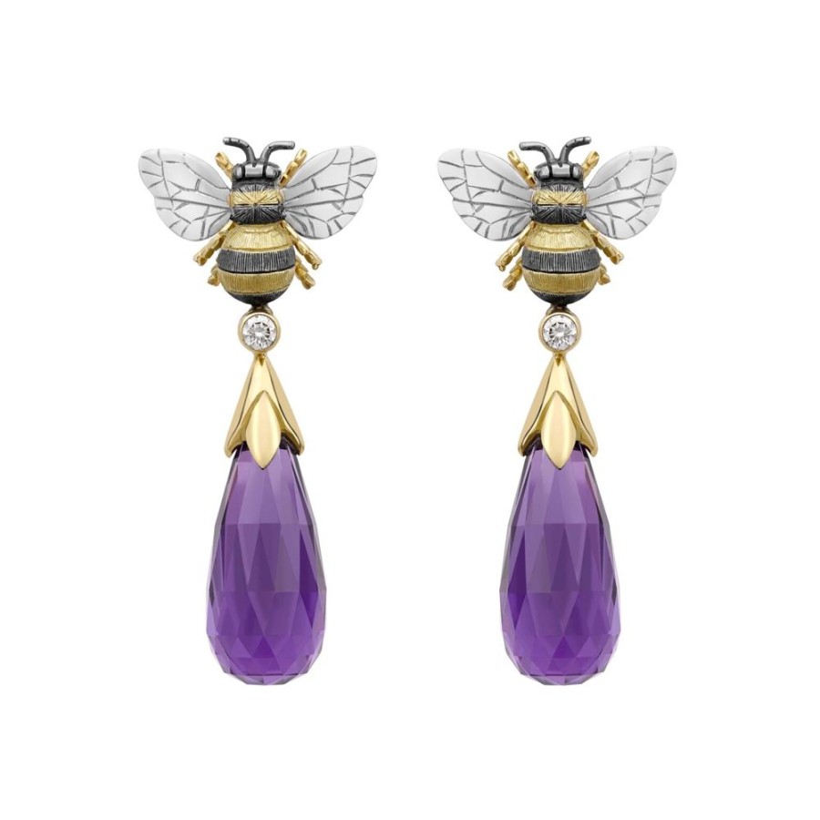 Jewellery Theo Fennell | Amethyst & Diamond Large Bee Drop Earrings