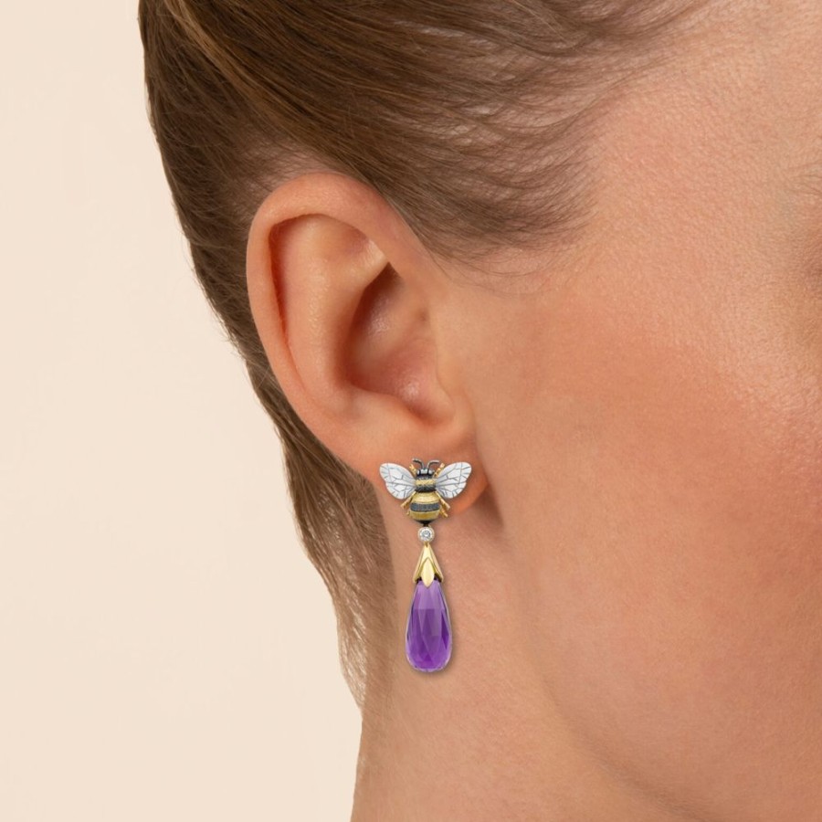 Jewellery Theo Fennell | Amethyst & Diamond Large Bee Drop Earrings