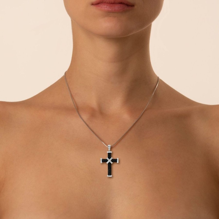 Jewellery Theo Fennell | Black & White Diamond Baby Skinny Cross