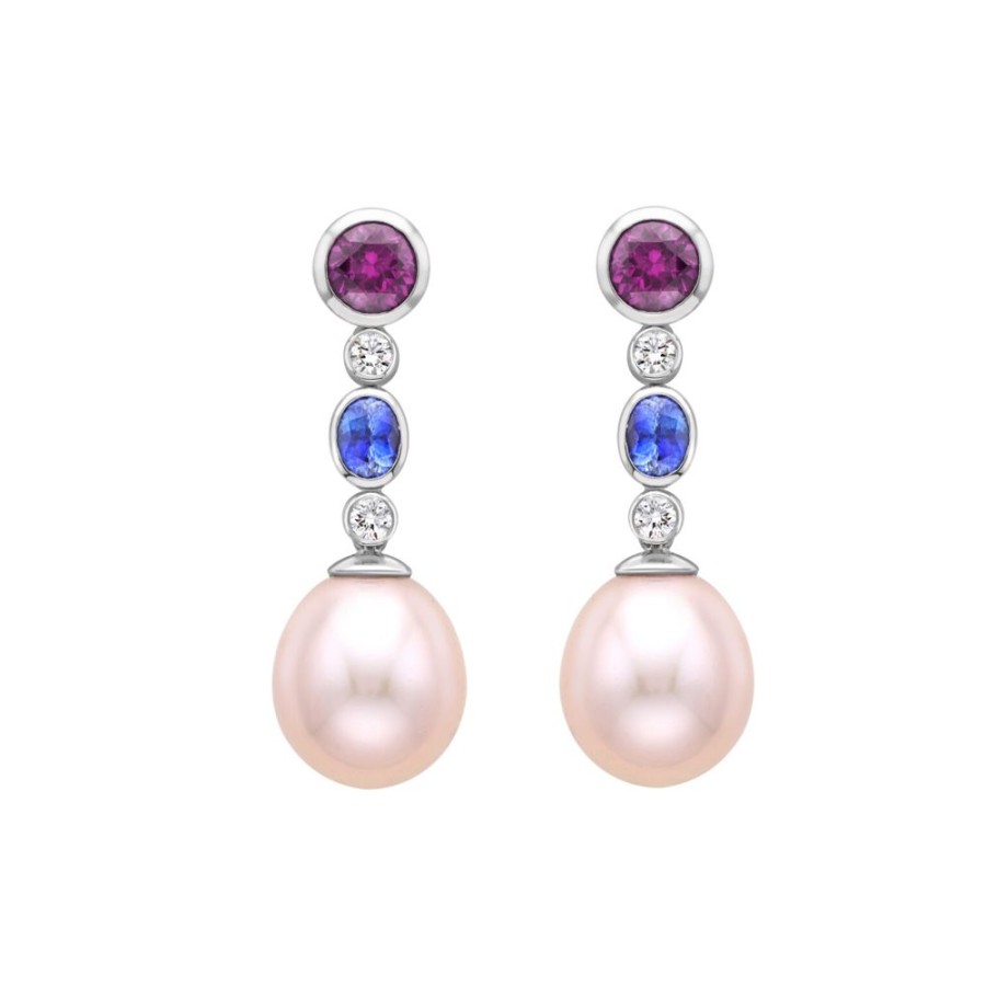 Jewellery Theo Fennell | Purple Garnet, Blue Sapphire And Pearl Drop Earrings