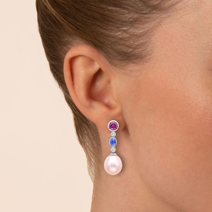 Jewellery Theo Fennell | Purple Garnet, Blue Sapphire And Pearl Drop Earrings