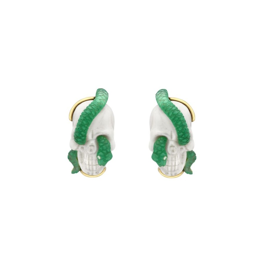 Jewellery Theo Fennell | Carved Mammoth Bone Skull And Snake Stud Earrings