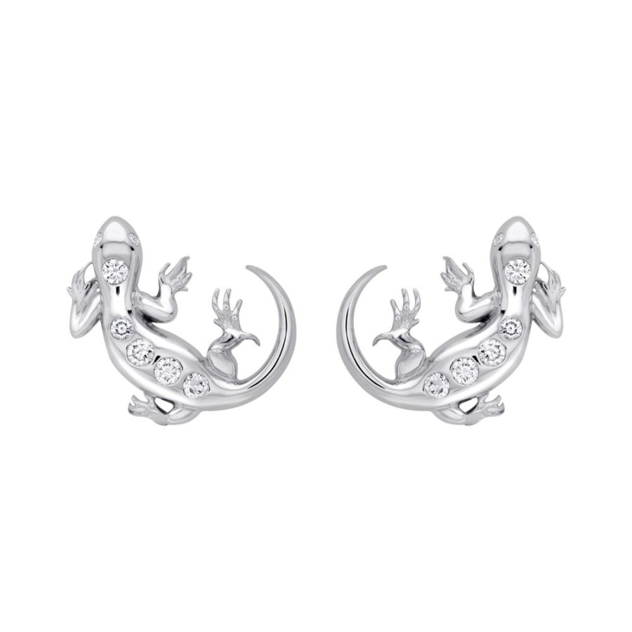 Jewellery Theo Fennell | 18Ct White Gold Small Diamond Salamander Earrings