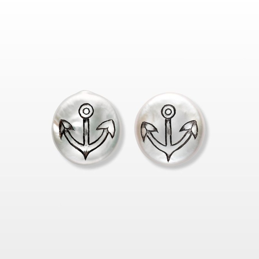 Jewellery Theo Fennell | Scrimshaw Coin Stud Anchor Earrings