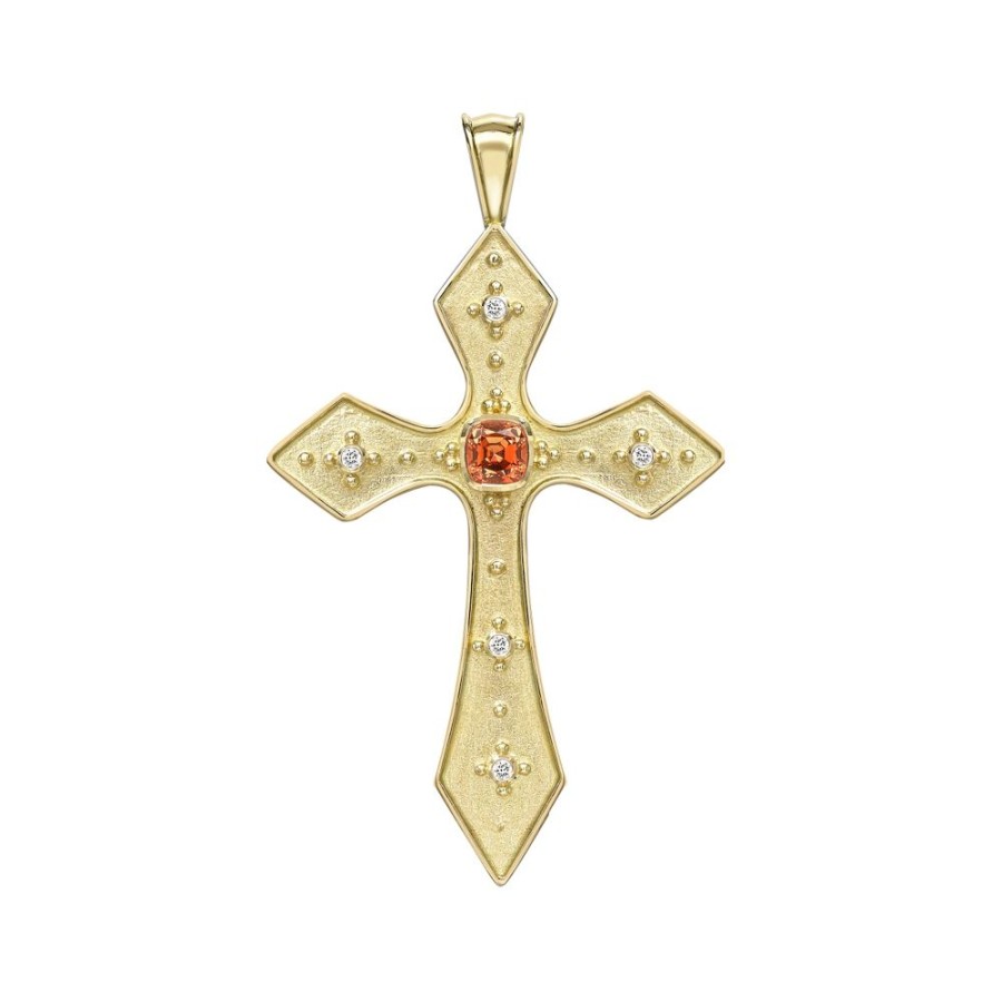 Jewellery Theo Fennell | Mandarin Garnet & Diamond Cross Pendant